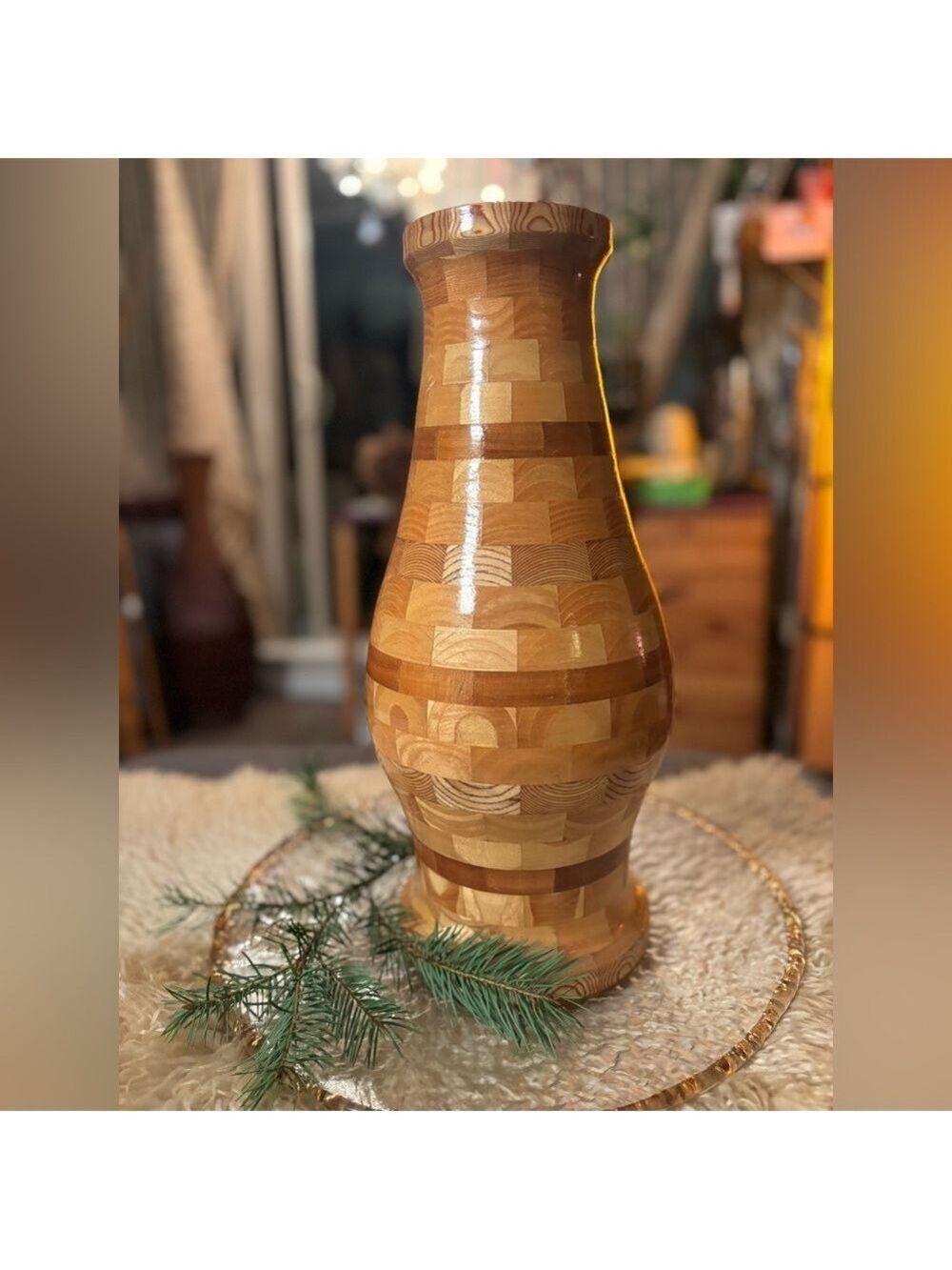 Handcrafted Wood Mosaic Vase • Sculptural End-Grain Design • Nature-Luxury Decor